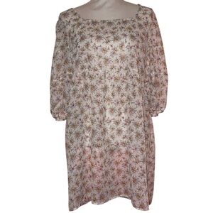 WILD FABLE Women’s Ivory Floral Chiffon Sheer Peasant Mini Dress Size Medium